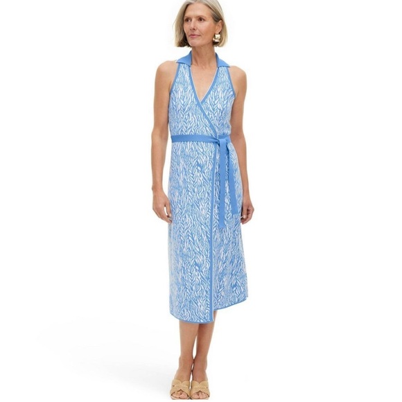 DIANE VON FURSTENBERG Target XS Collab Blue White Sleeveless Midi Wrap Dress - Picture 1 of 8